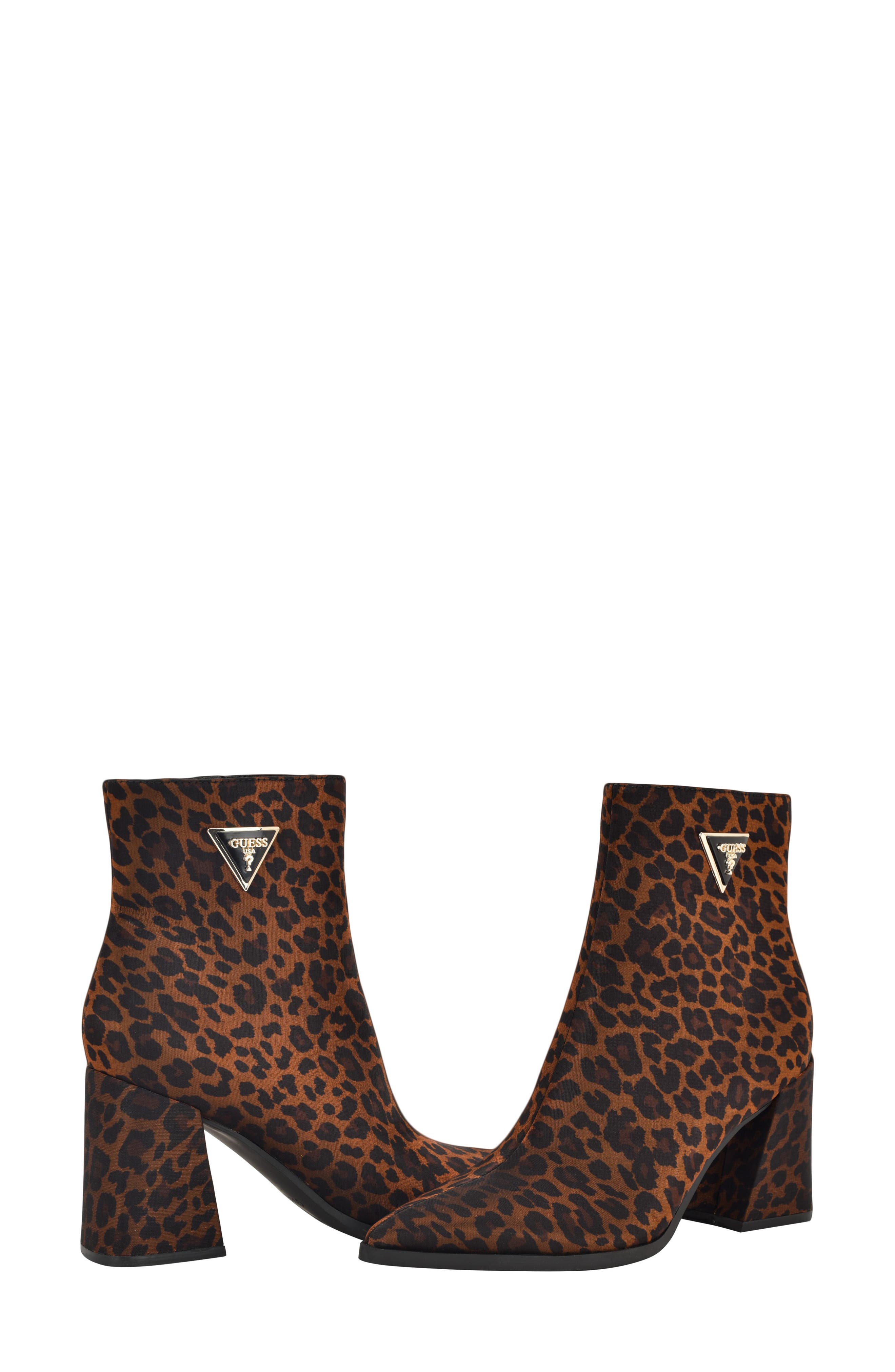 GUESS Lusera Pointed Toe Bootie, Alternate, color, Dark Brown Leopard