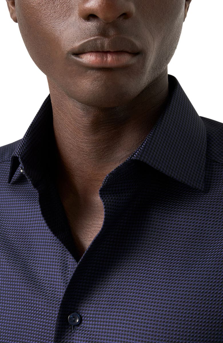 Eton Slim Fit Houndstooth King Twill Dress Shirt, Alternate, color, Navy