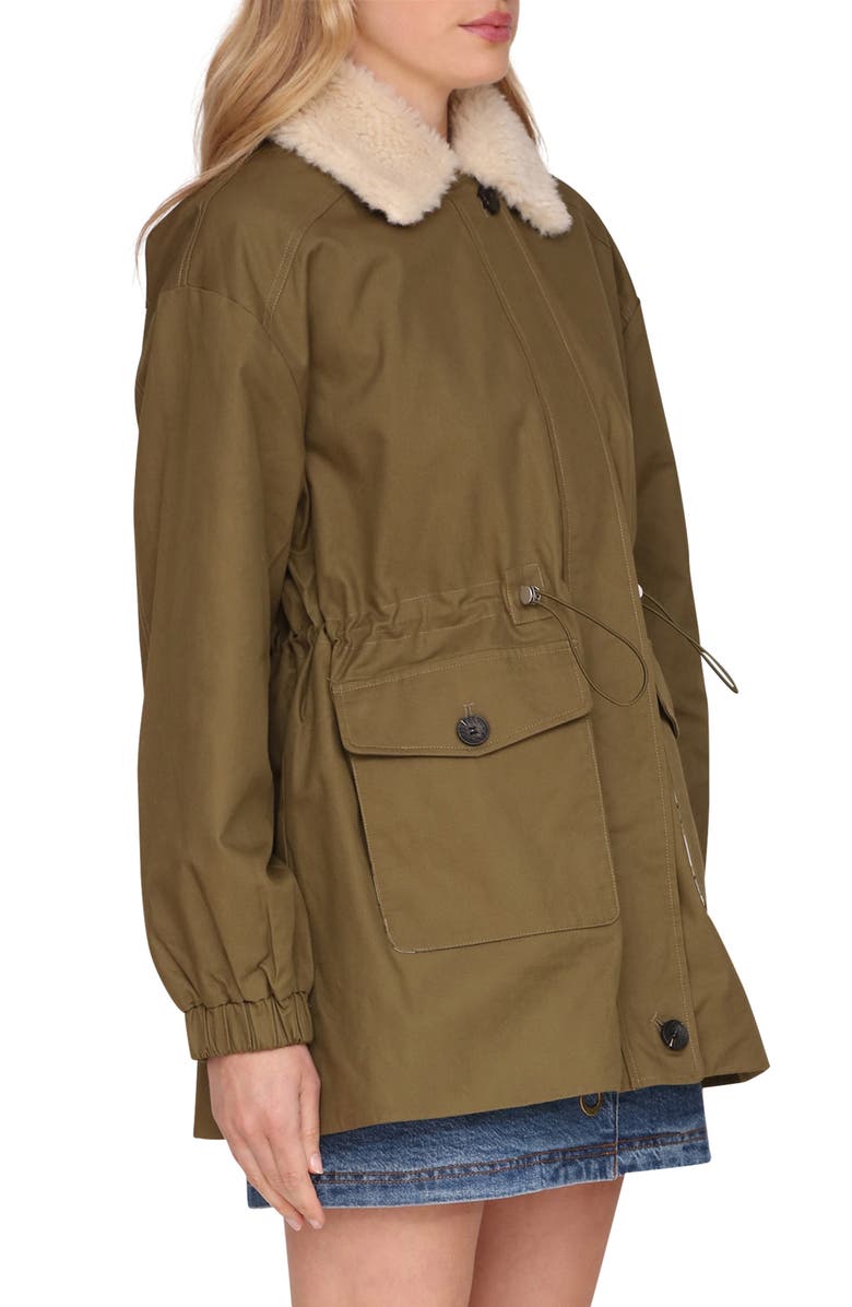 Avec Les Filles Cinched Cotton Jacket with Faux Shearling Collar, Alternate, color, Army Green