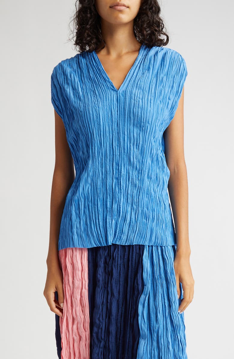 PARTOW Marion Cap Sleeve Satin Plissé Blouse, Main, color, 