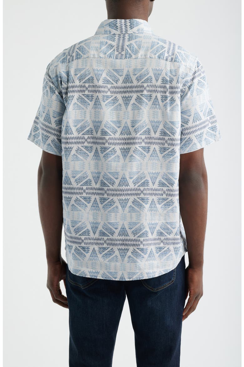 Dawson Print Short Sleeve Linen Blend Button-Up Shirt, Alternate, color, PONDEROSA GREY/ BLUE