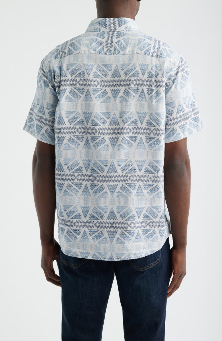 Pendleton Dawson Print Short Sleeve Linen Blend Button-Up Shirt, Alternate, color, Ponderosa Grey/ Blue