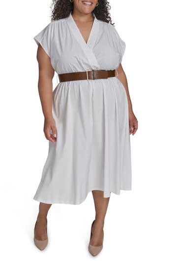 Shop Calvin Klein Comm Belted Midi Shirtdress In Cream