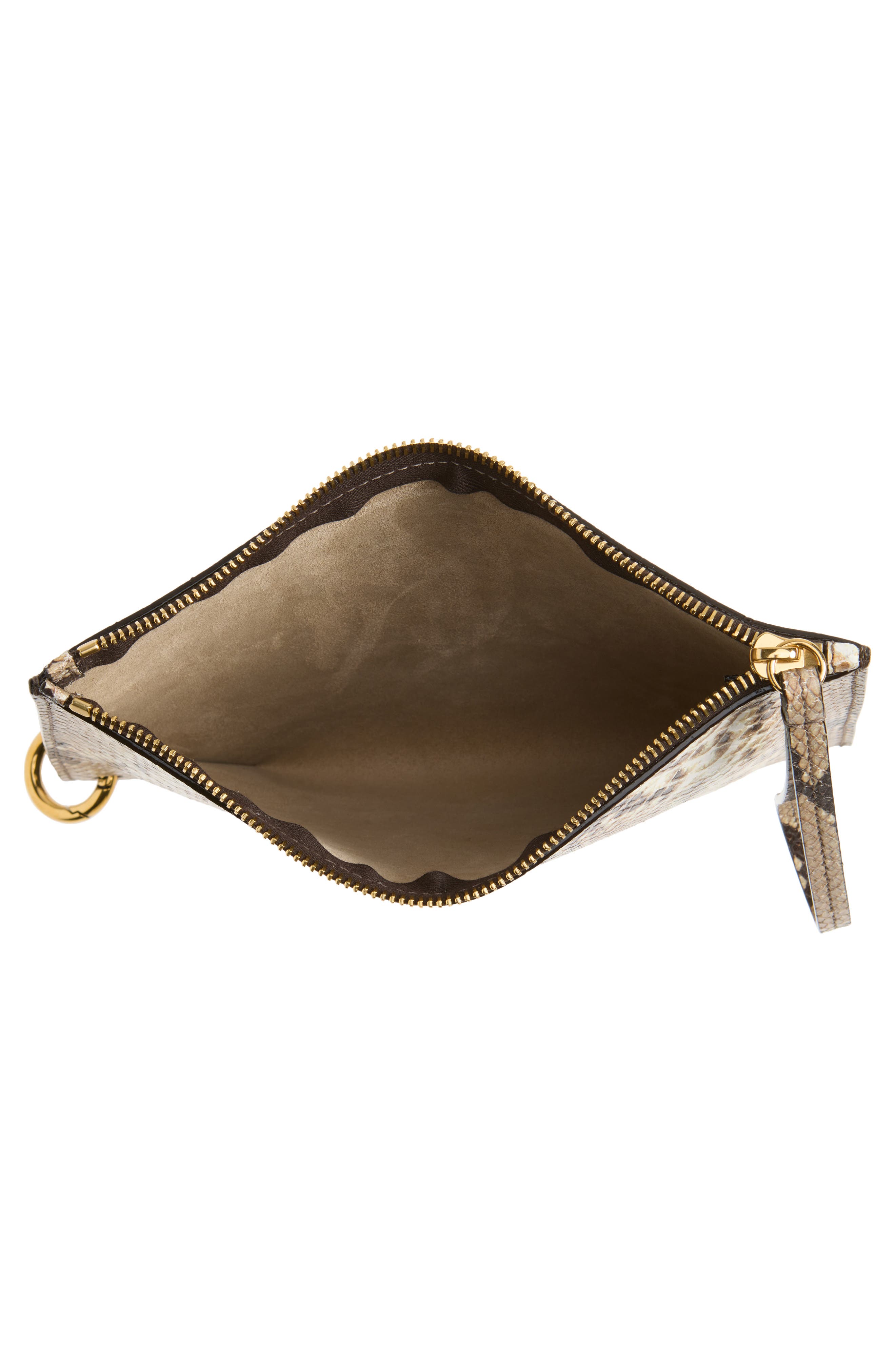 Chloé Spin Snakeskin Embossed Leather Zip Pouch, Alternate, color, Dusty Beige