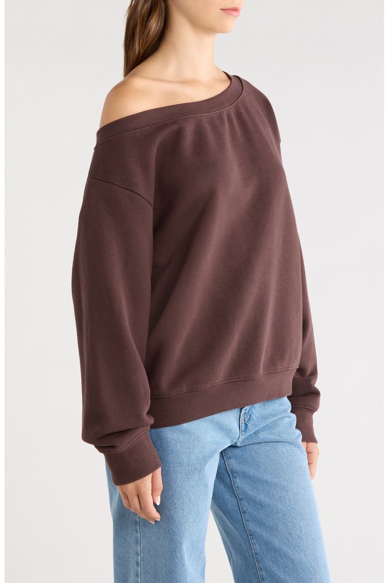 Wellness One-Shoulder Sweatshirt, Alternate, color, WASHED BROWN