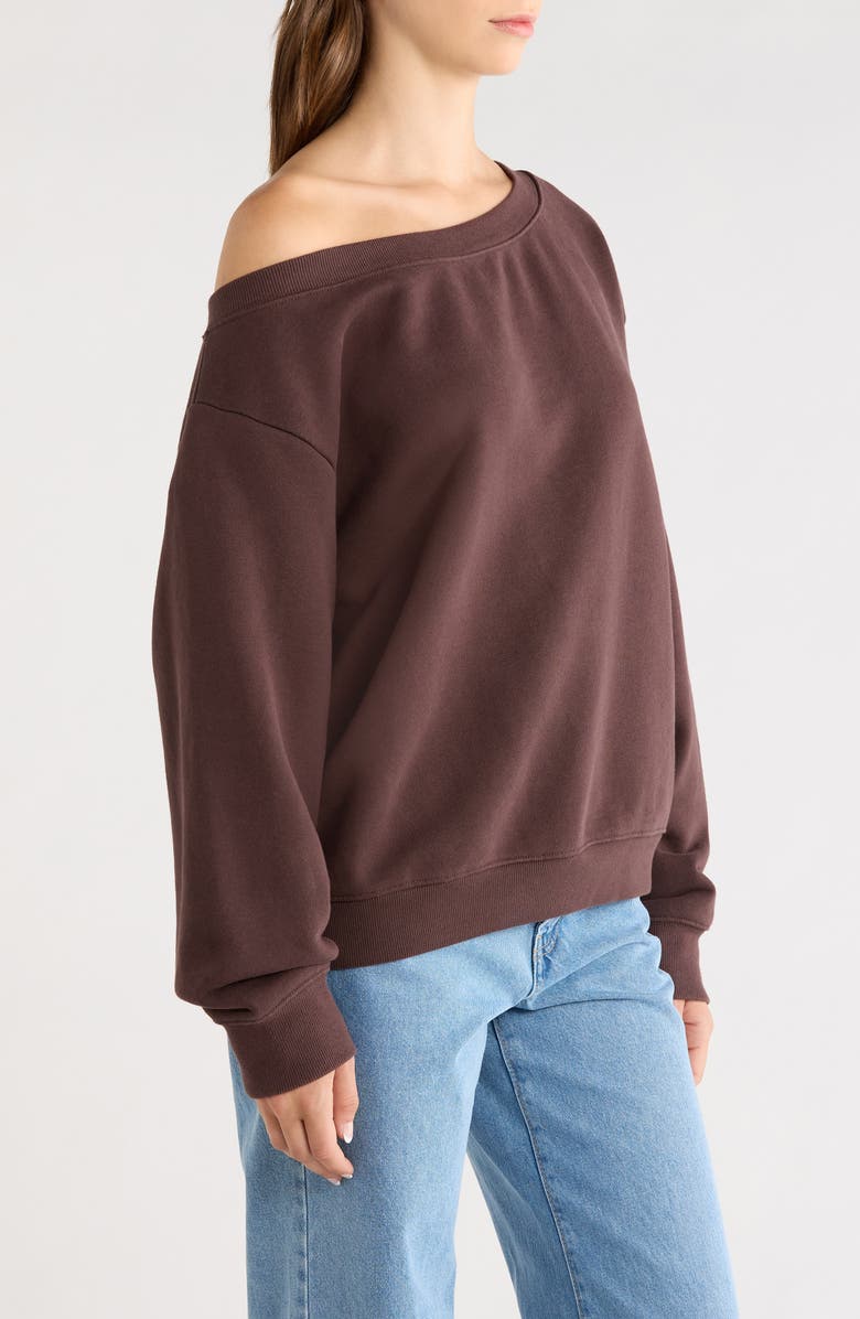 Princess Polly Wellness One-Shoulder Sweatshirt, Alternate, color, Washed Brown