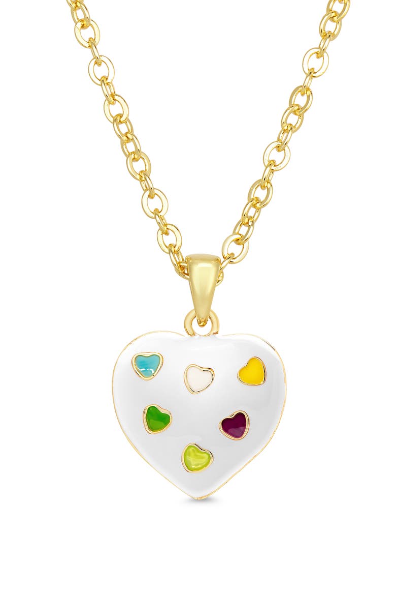 Kids' Puff Heart Enamel Pendant Necklace, Main, color, WHITE