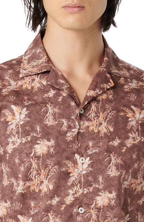 Bugatchi Jackson Shaped Fit Palm Tree Print Button-up Camp Shirt In Brown