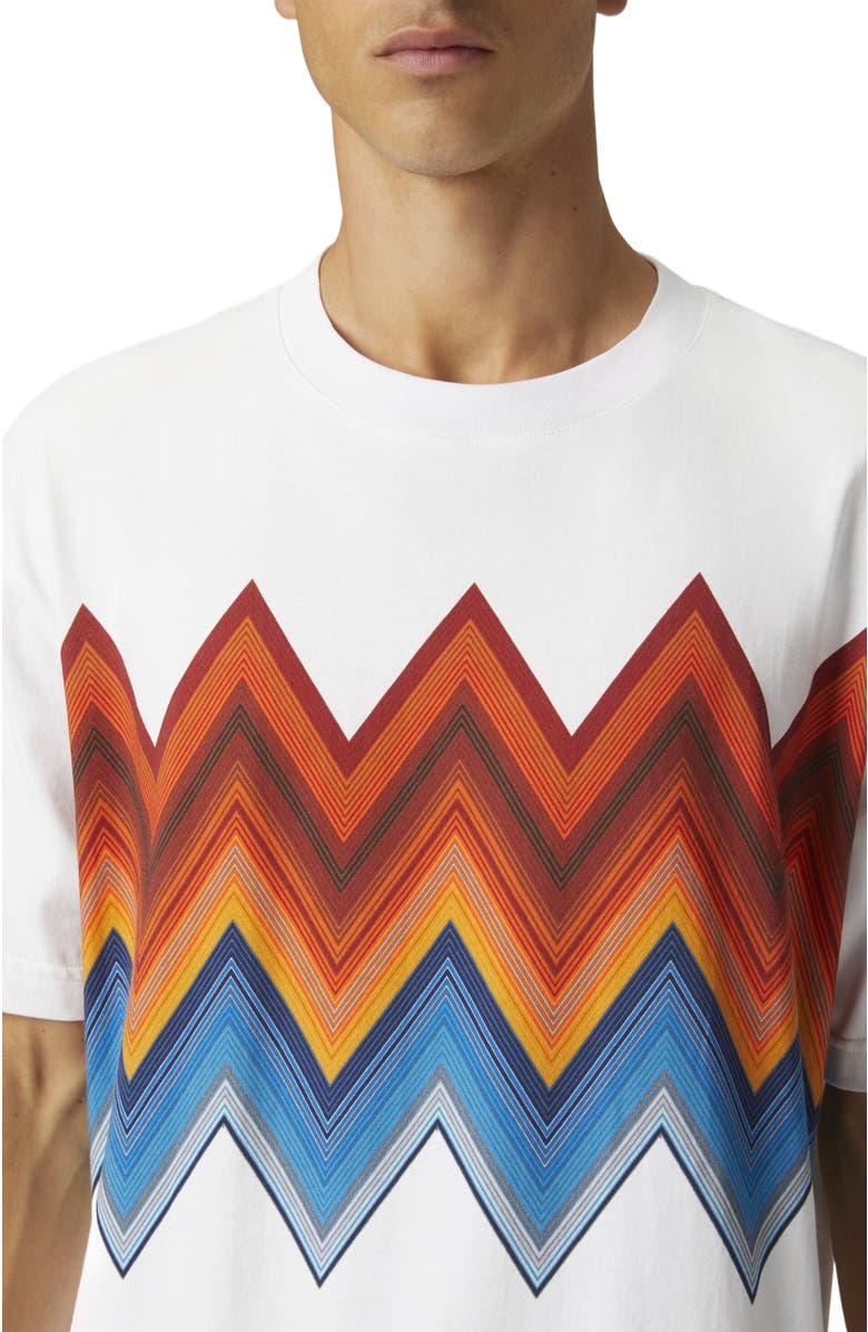 Missoni Cotton Crewneck T-shirt With Macro Zigzag Print, Alternate, color, White  & Orange