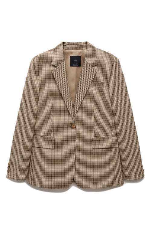 Mango Micro Houndstooth Straight Fit Blazer In Brown