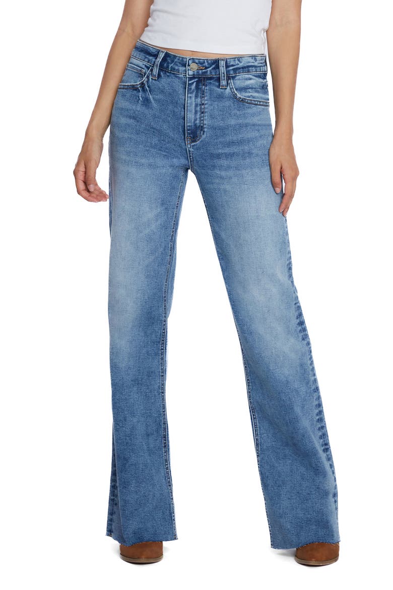 Olivia Raw Hem High Waist Flare Jeans, Main, color, SEA BLUE
