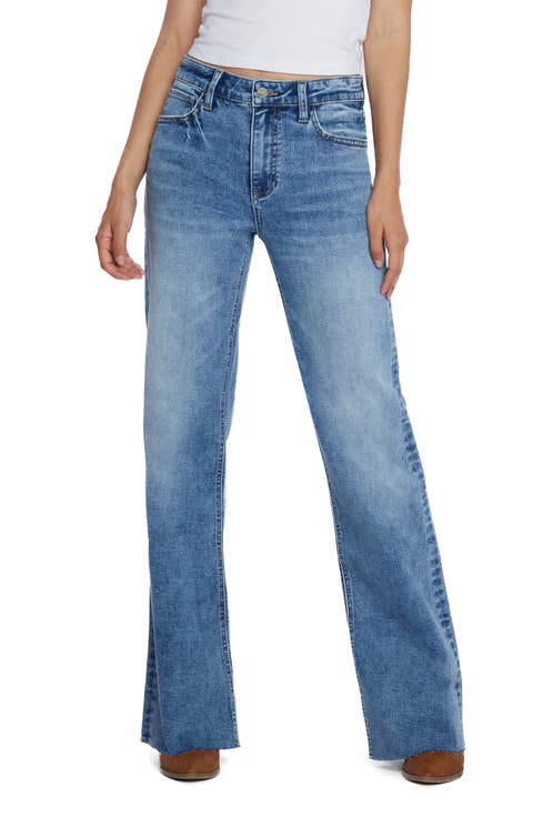 Olivia Raw Hem High Waist Flare Jeans (Sea Blue)