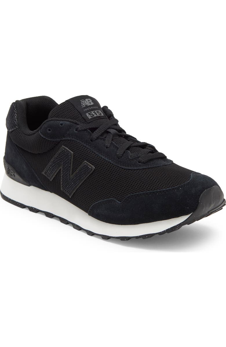 New Balance 515 Suede Sneaker, Main, color, Black/ White