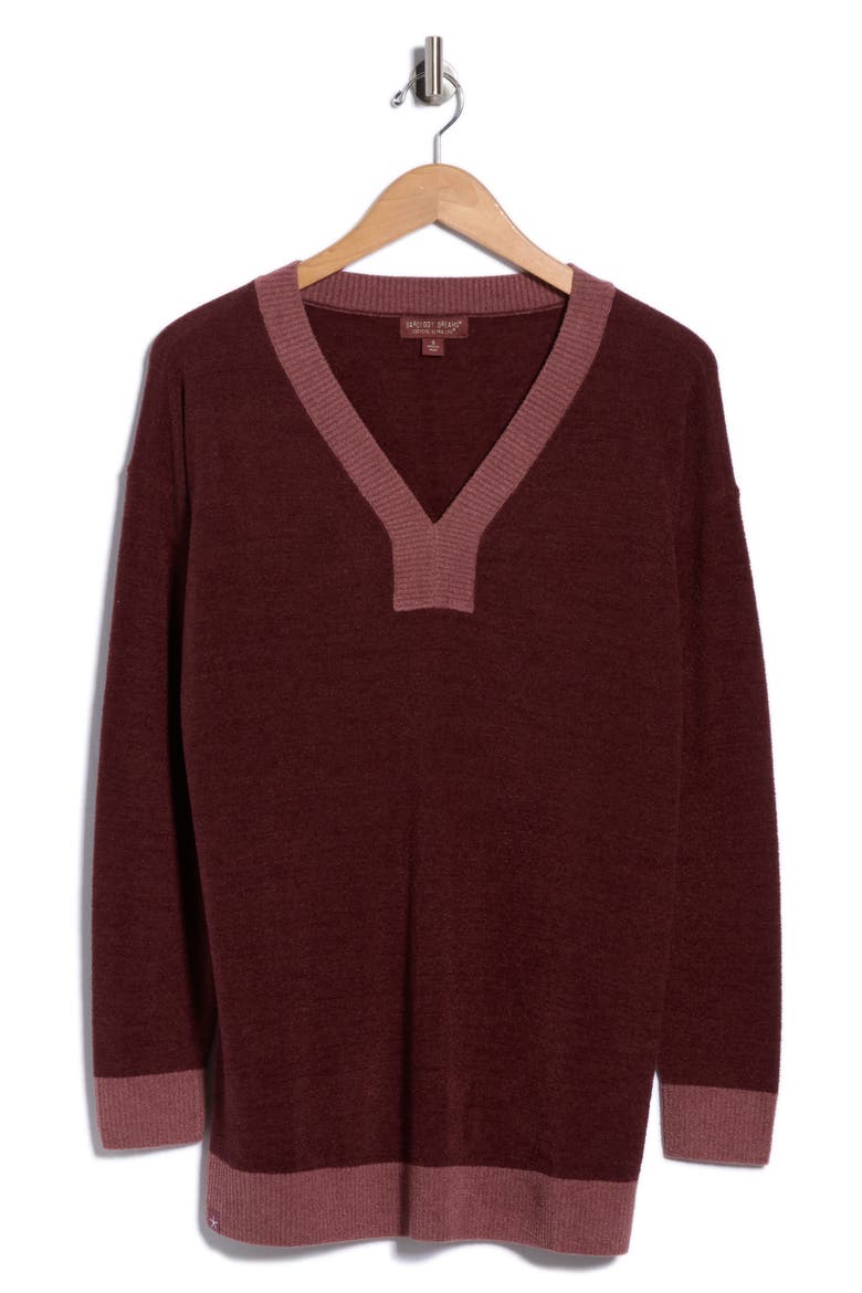 CozyChic Ultra Lite® Color Block V-Neck Tunic, Alternate, color, DEEP GARNET/ DUSTY PLUM