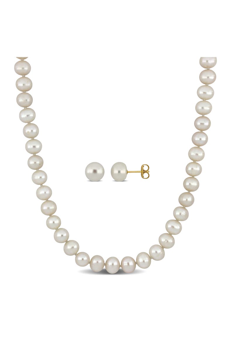 2-Piece Set Cultured Pearl Necklace & Earrings 10K, Main, color, Pearl