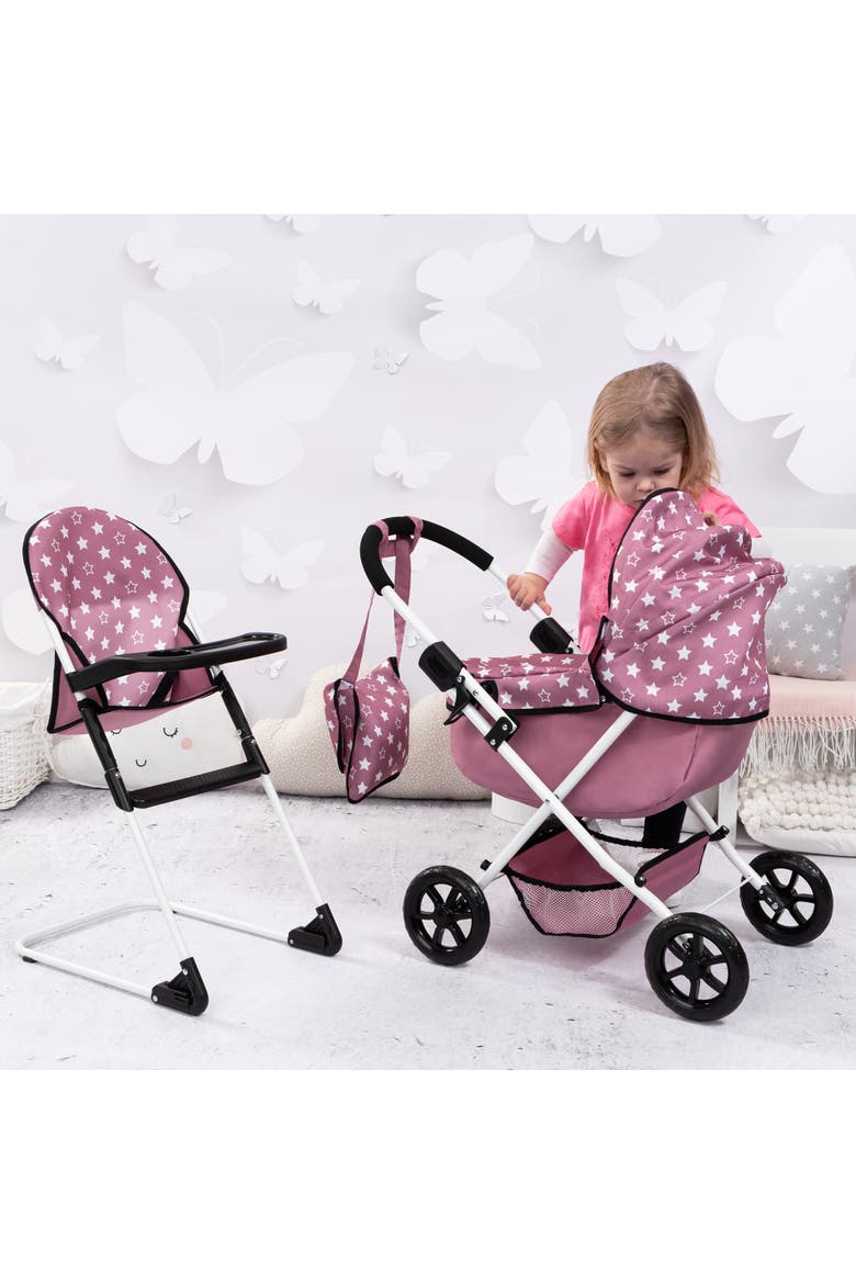 Cozy 3Piece Set Pram, Highchair & Bag For Dolls Up To 18 Inches, Alternate, color, Multicolored