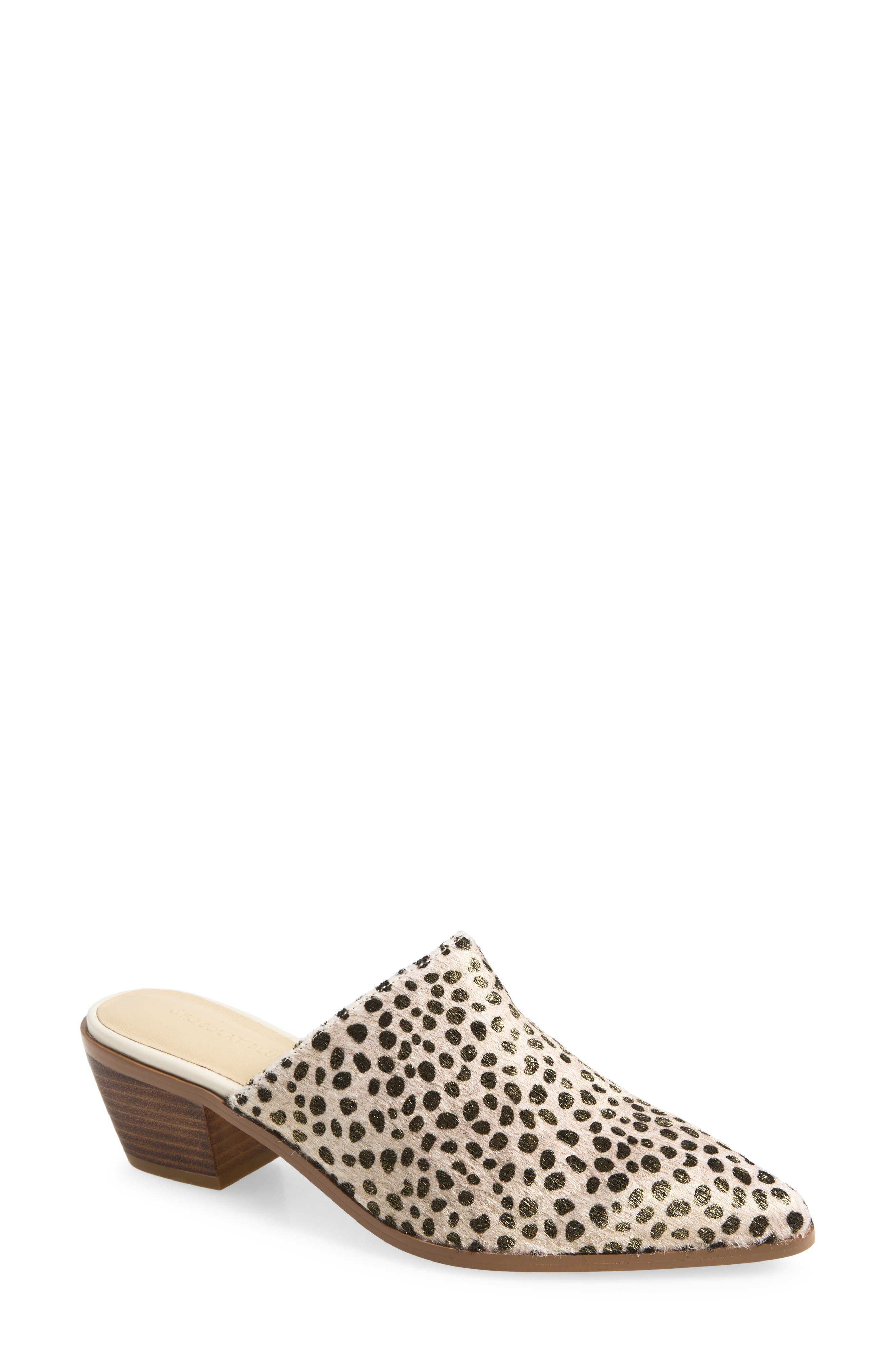 Cabela Genuine Calf Hair Pointed Toe Mule, Main, color, GOLD DOT CALF HAIR