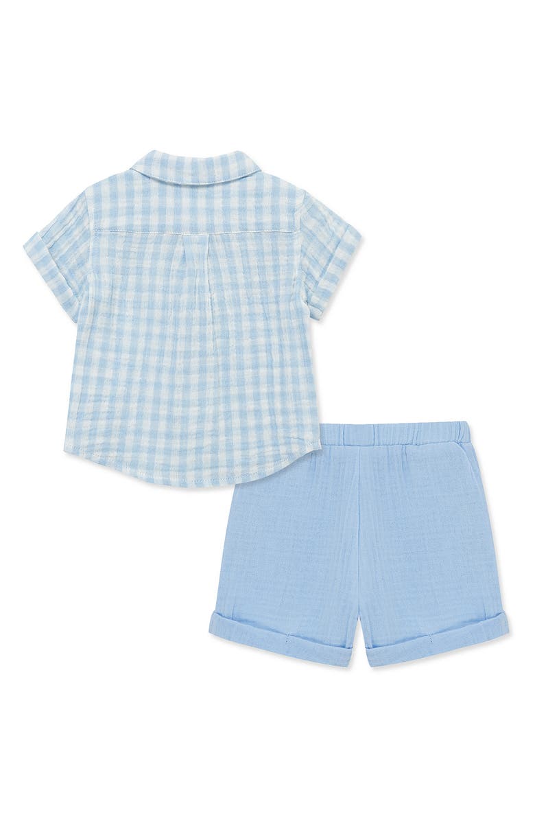 Little Me Check Button-Up Shirt & Shorts Set, Alternate, color, Blue