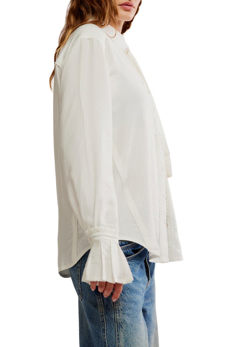 Free People Mary Lou Pleated Cuff Button-Up Shirt, Alternate, color, Clean Ivory