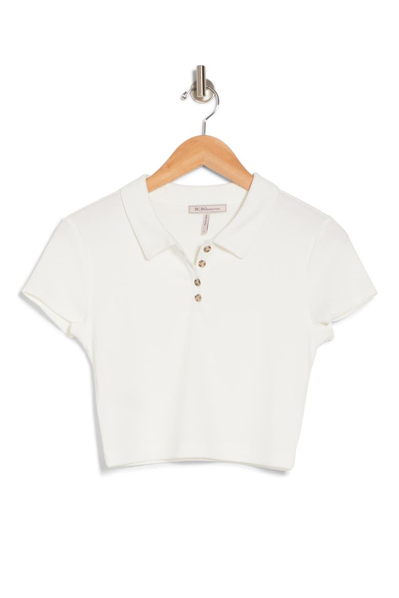 Ribbed Cropped Polo Shirt, Alternate, color, IVORY