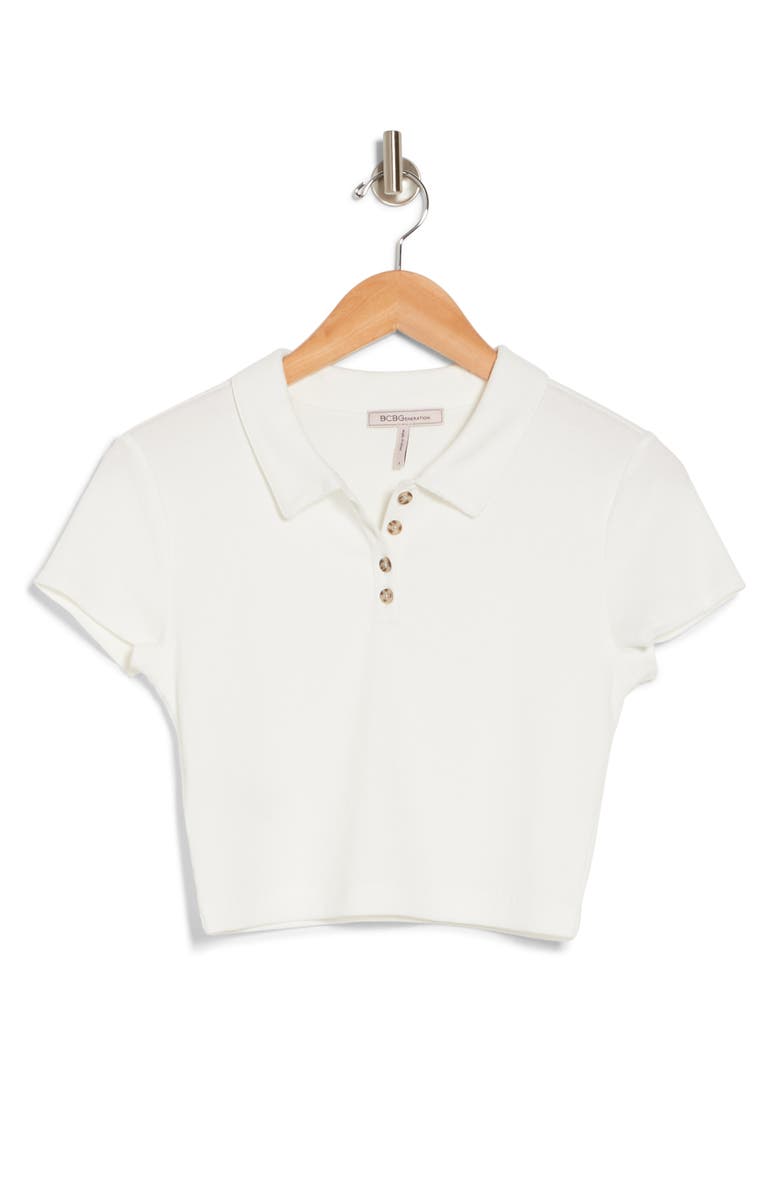 BCBGeneration Ribbed Cropped Polo Shirt, Alternate, color, 
