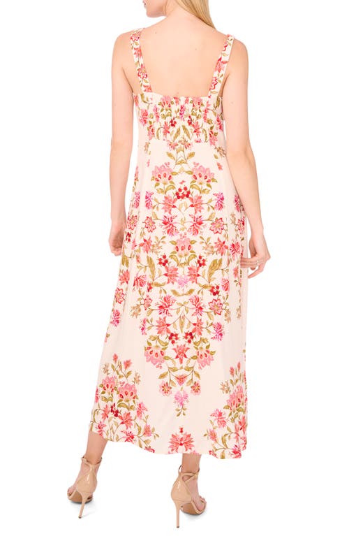 Cece Embroidered Floral Midi Dress In Pink