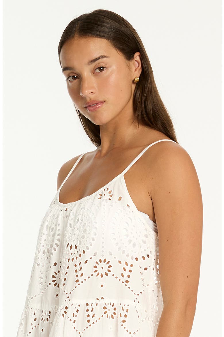 Ibiza Tie Back Cotton Eyelet Cover-Up Sundress, Alternate, color, WHITE