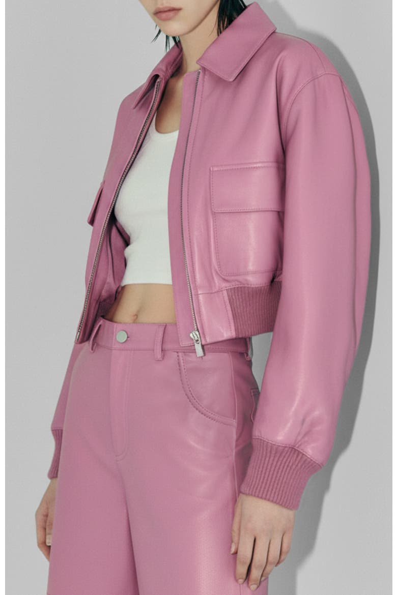 Florence Upcycled Leather Bomber Jacket, Main, color, MAUVE