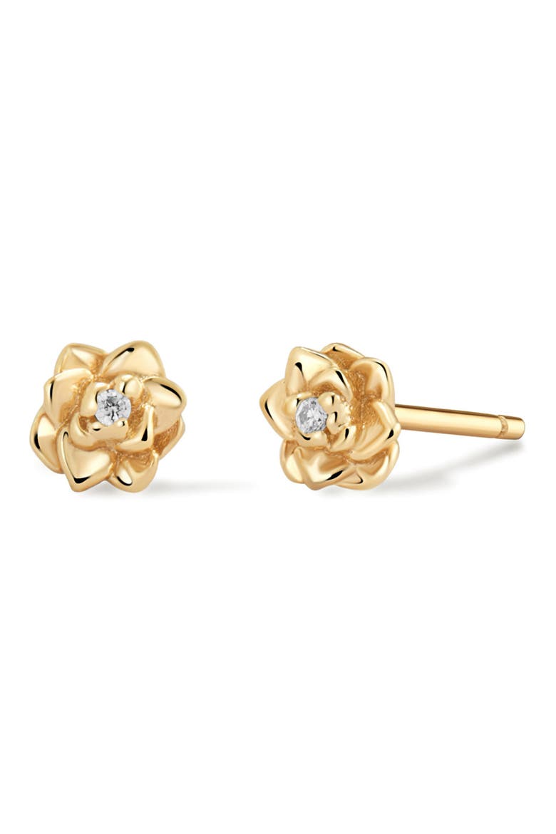 Cubic Zirconia Birthstone Flower Stud Earrings, Main, color, GOLD JULY
