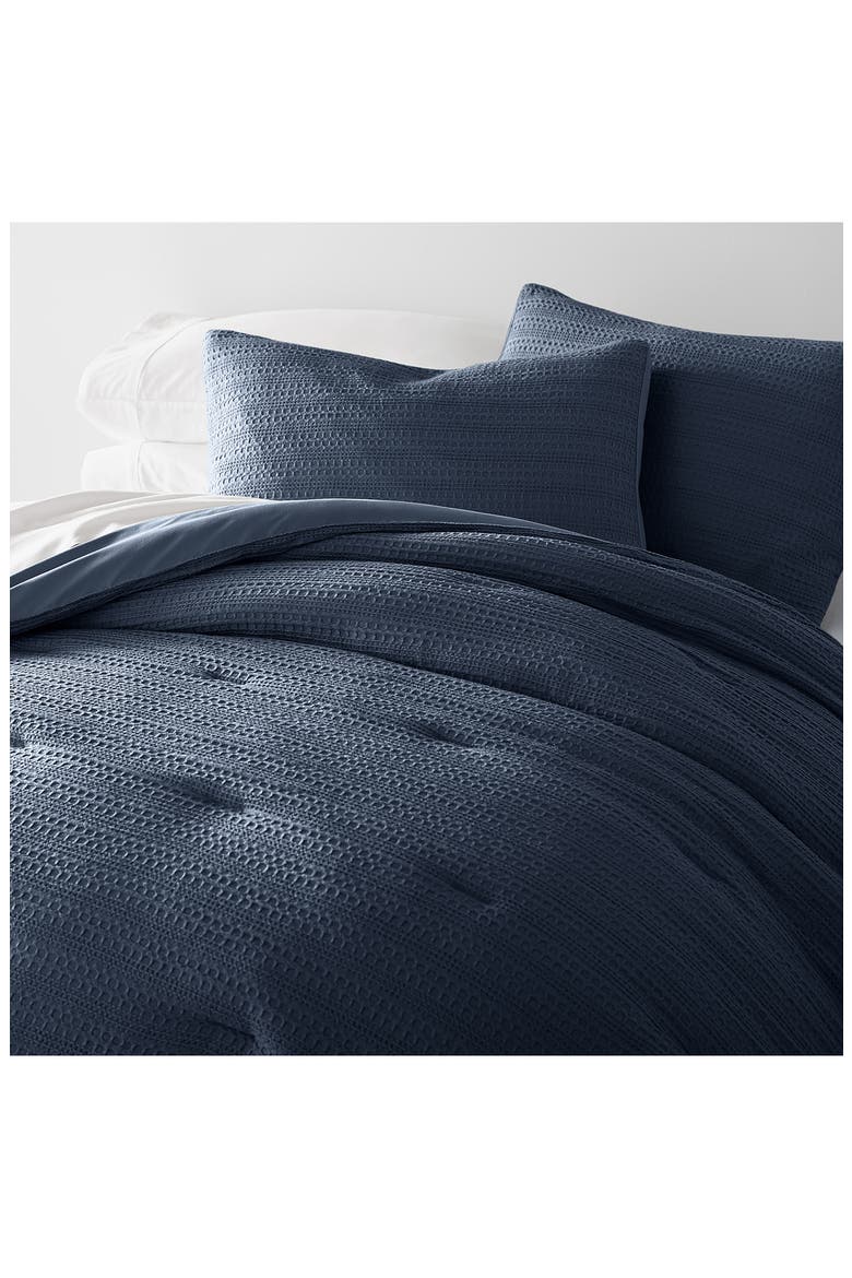 Waffle Textured 3-Piece Comforter Set, Alternate, color, NAVY