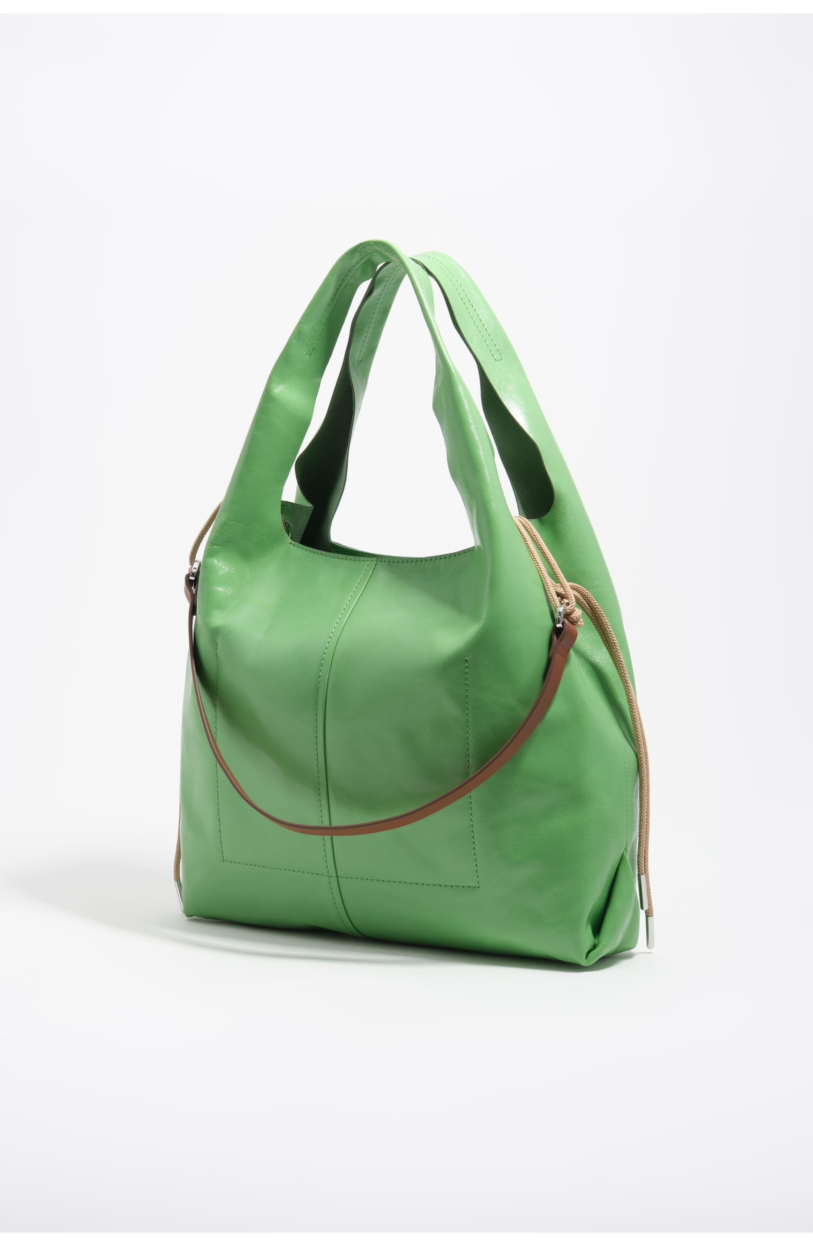 Large Leather Paper Shoulder Bag, Alternate, color, EMERALD