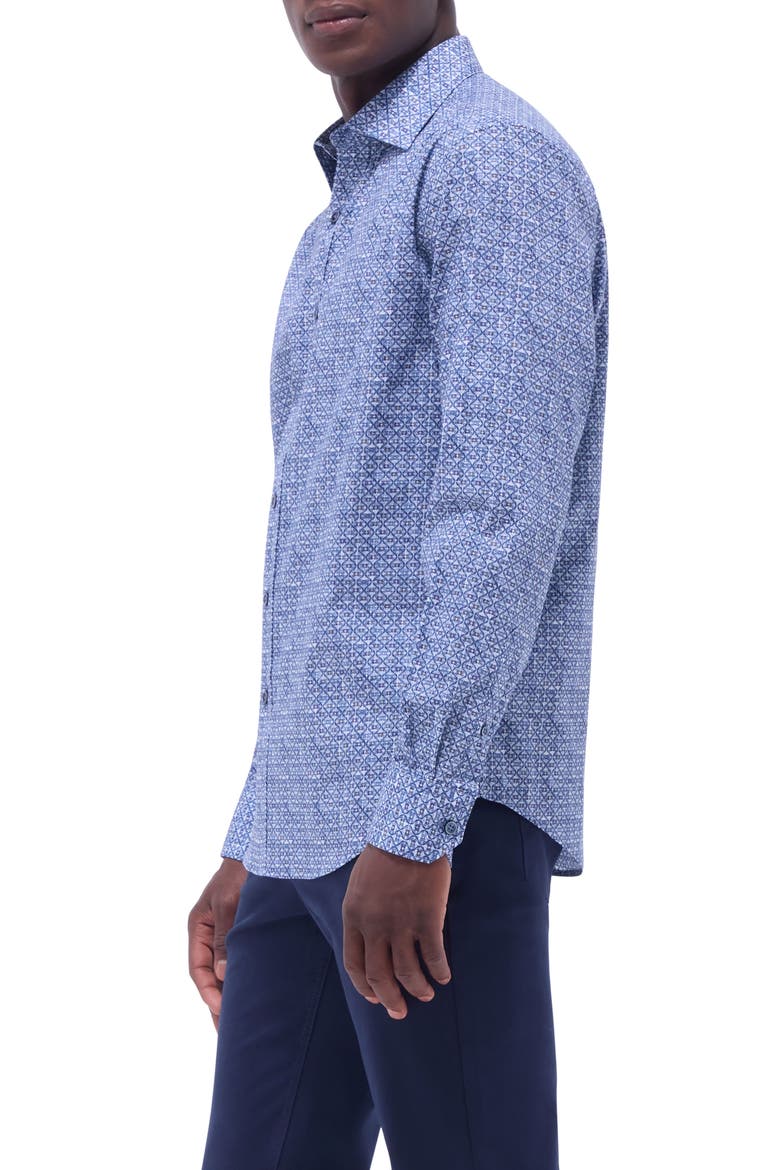 Axel Ogee Print Shaped Fit Stretch Cotton Button-Up Shirt, Alternate, color, STEEL