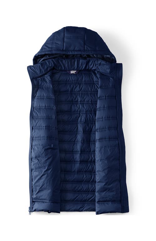 Lands' End Wanderweight Belted Packable Down Vest In Deep Sea Navy