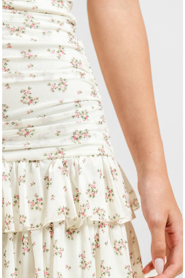 Floral Strapless Ruched Ruffle Hem Minidress, Alternate, color, IVORY