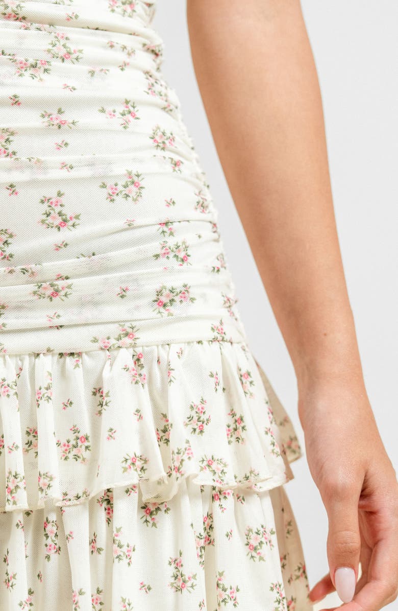 Beivy Floral Strapless Ruched Ruffle Hem Minidress, Alternate, color, Ivory