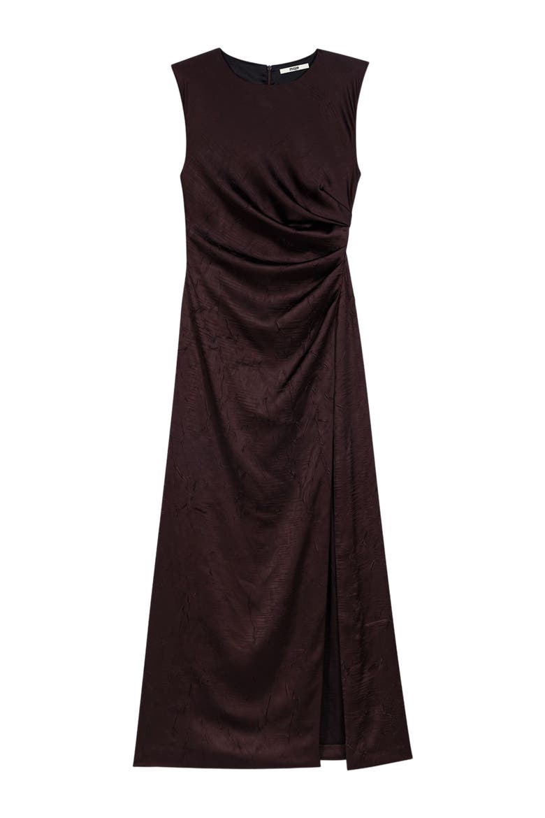 Satin-effect draped maxi dress, Alternate, color, Brown