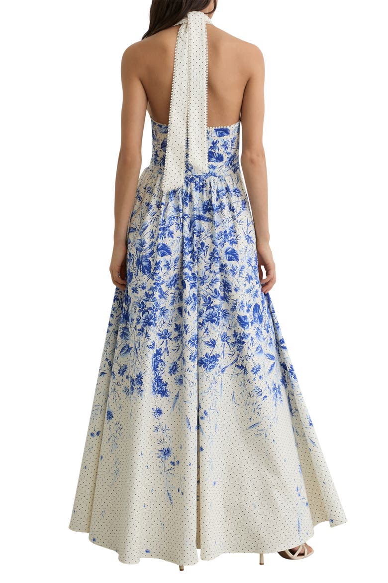 Amaya Belted Halter Maxi Dress, Alternate, color, IVORY/ BLUE