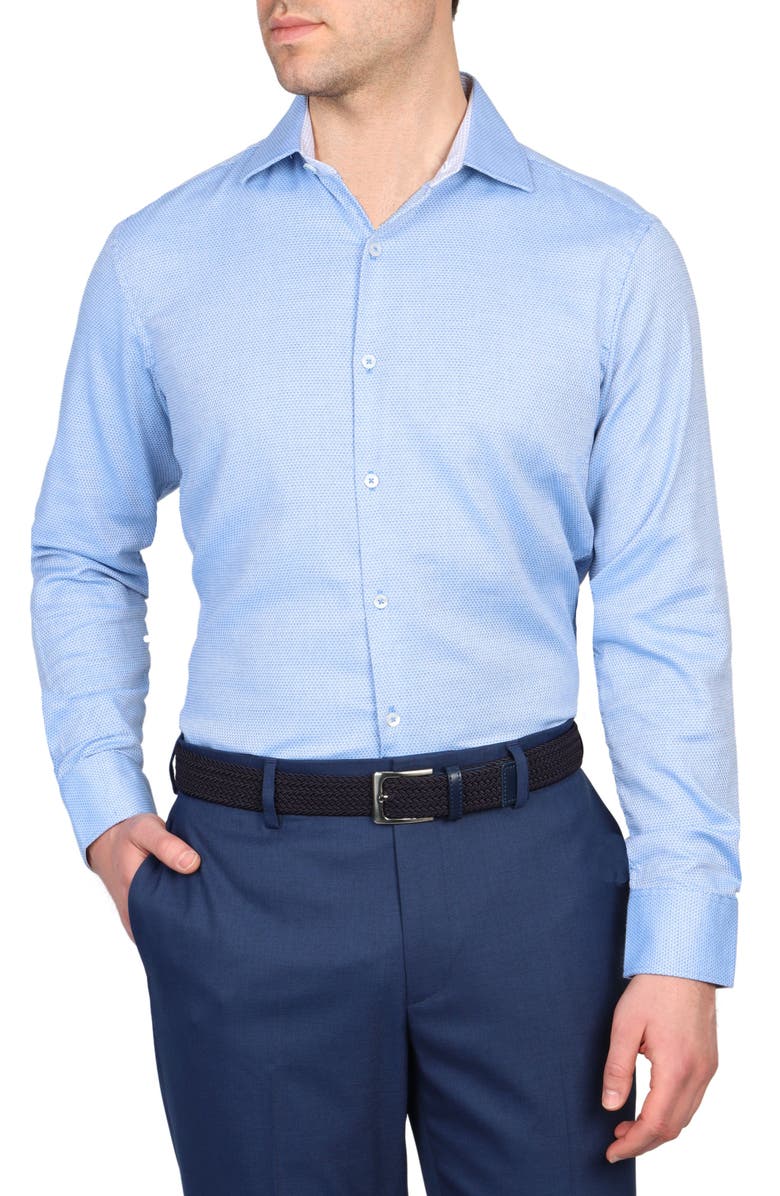 TailorByrd Trim Fit Textured Birdseye Non-Iron Stretch Dress Shirt, Main, color, Blue