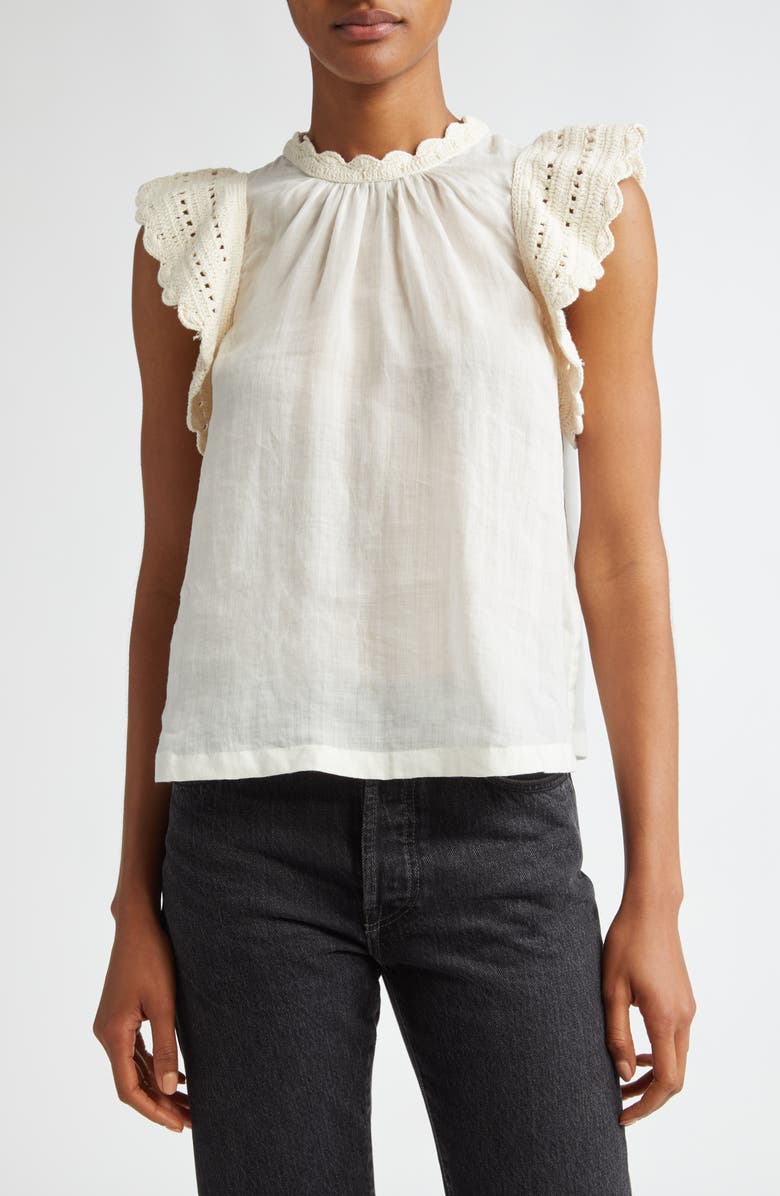 Ulla Johnson Kai Mixed Media Ramie Top, Main, color, Pristine
