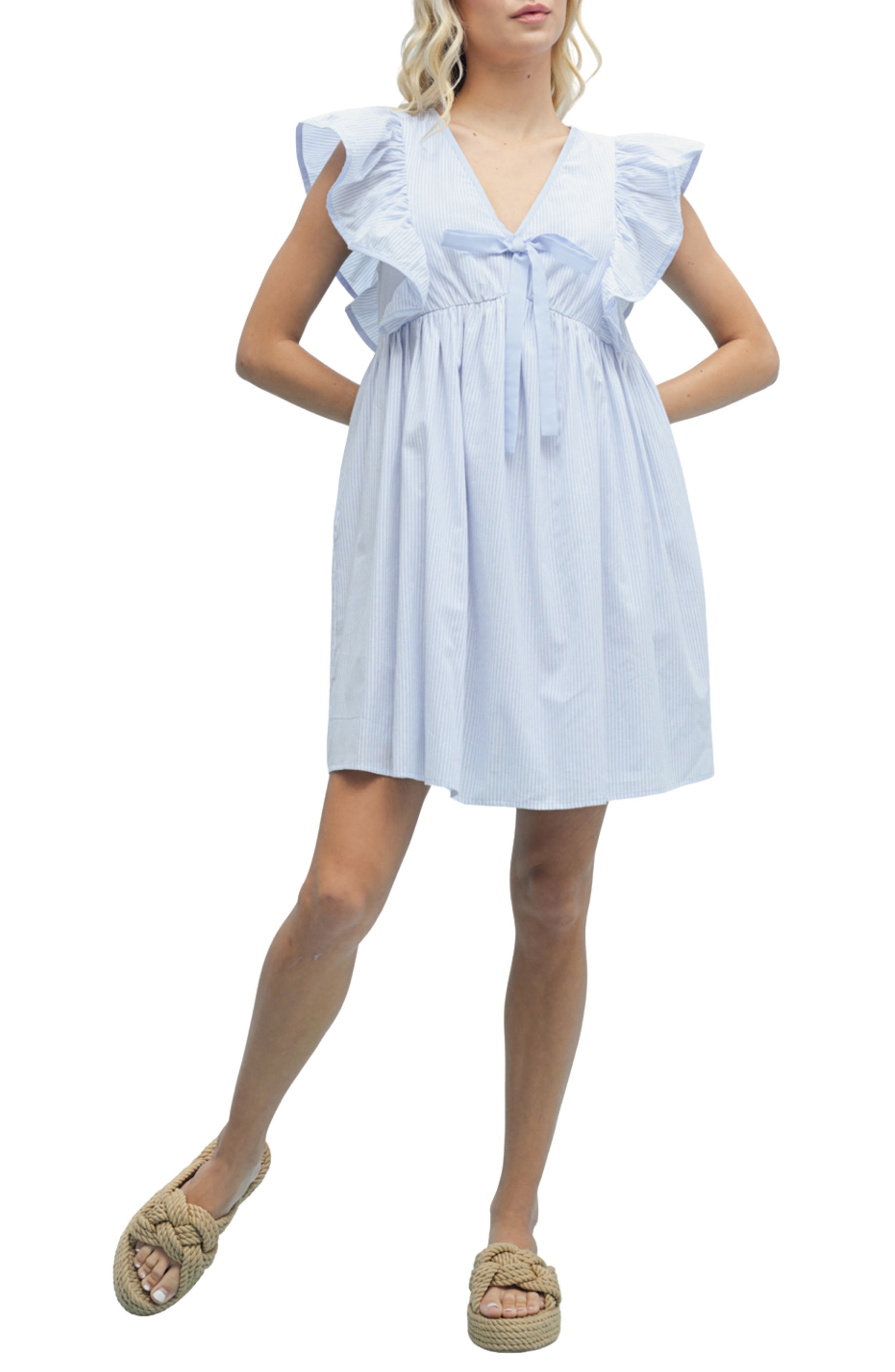 WISHLIST Striped Bow Babydoll Dress