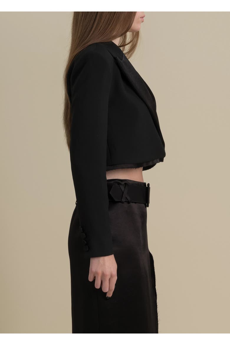 Morgaine Stretch Sateen Structured Refined Cropped Blazer, Alternate, color, Black