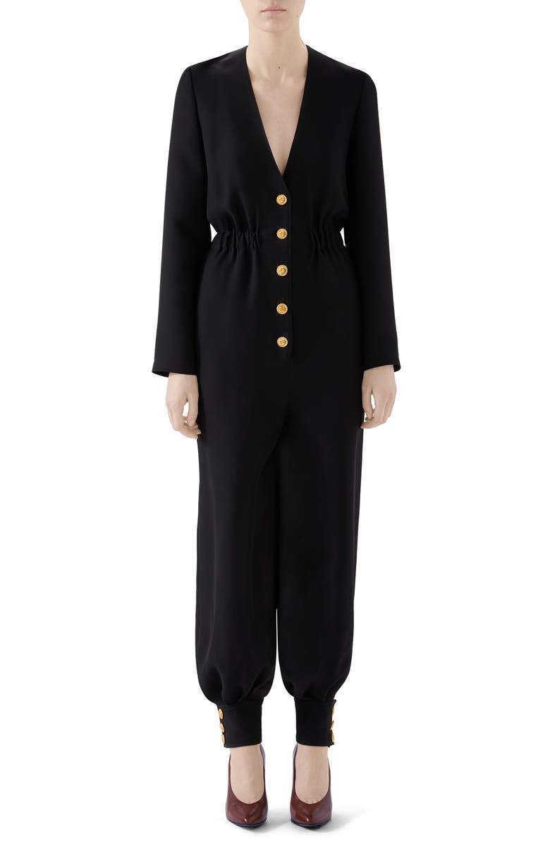 Gucci Interlocking-G Button Cady Crepe Jumpsuit, Main, color, 