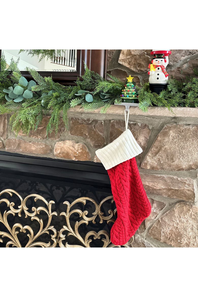 5 in. Lit Ceramic Green Tree Stocking Hanger, Alternate, color, Green