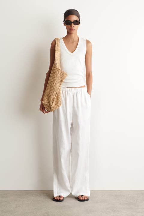 Elasticated Linen Barrel-Leg Pants