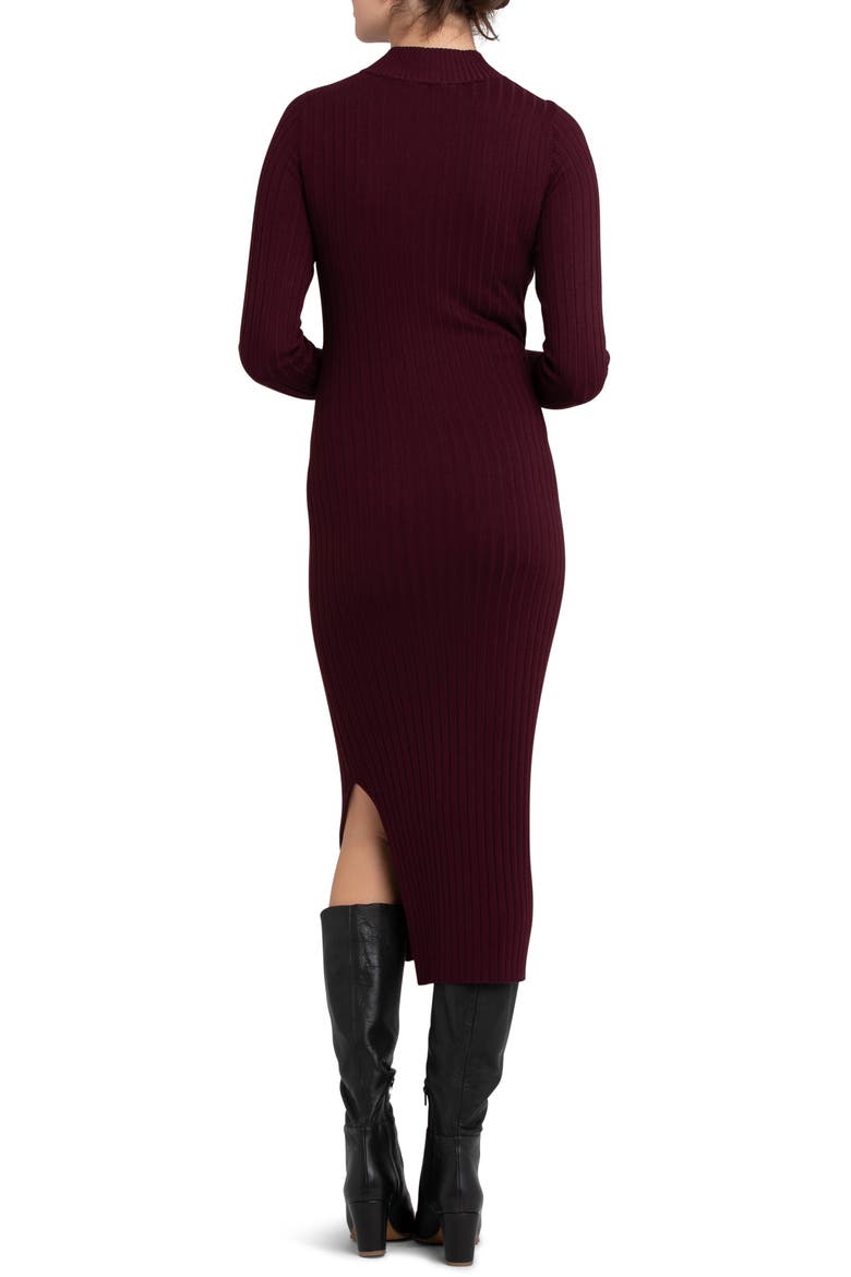 Nella Long Sleeve Rib Maternity Dress, Alternate, color, MAROON