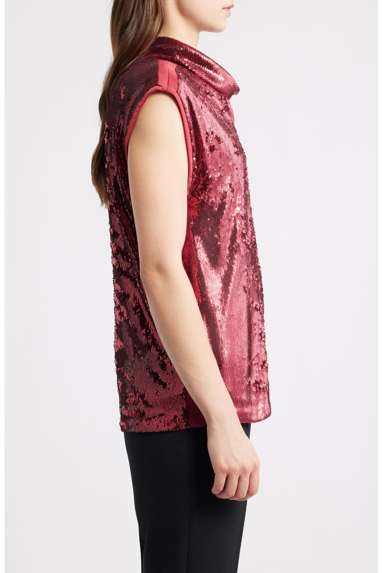 Sequin Mock Neck Top, Alternate, color, DK RD