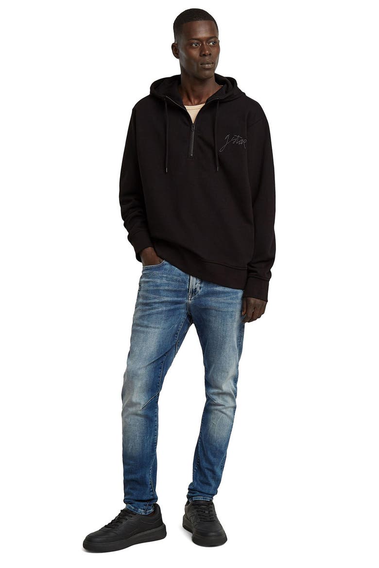 Script Logo Organic Cotton Blend Quarter Zip Hoodie, Alternate, color, DARK BLACK