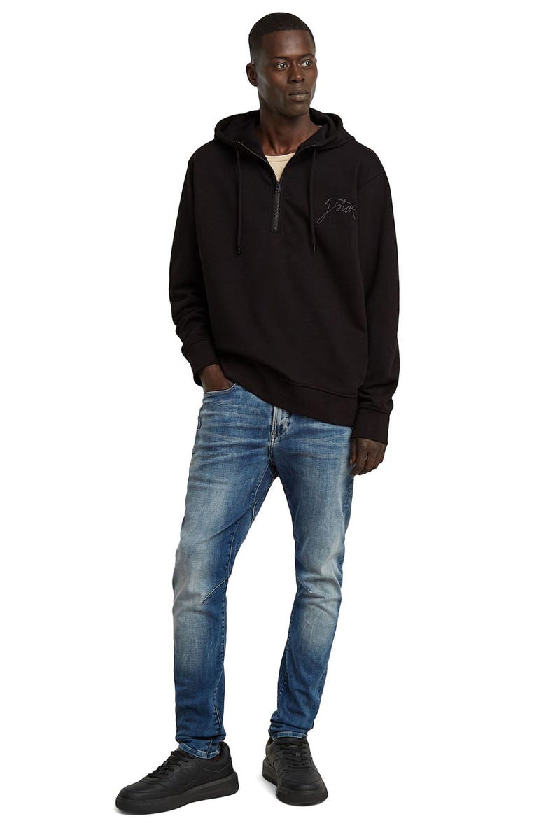 G-STAR Script Logo Organic Cotton Blend Quarter Zip Hoodie, Alternate, color, Dark Black