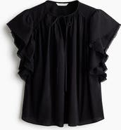 H&M Flutter-sleeved Lace-trimmed Blouse