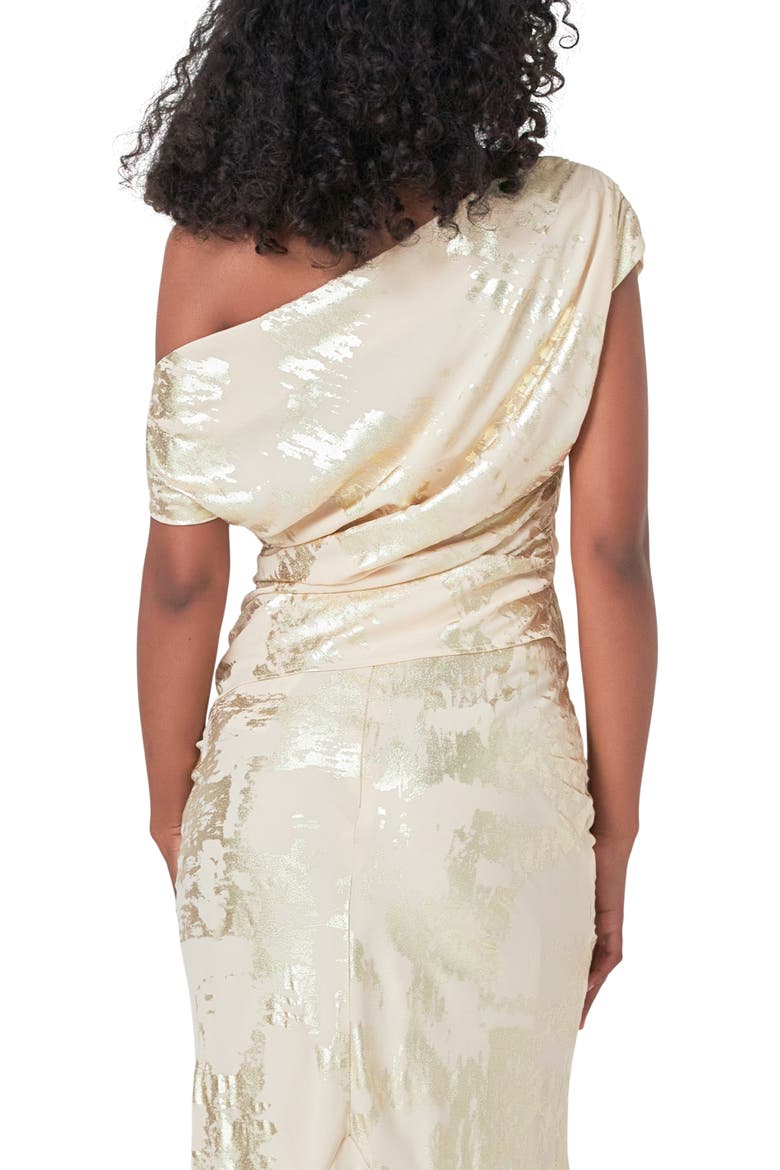 Foil Print One-Shoulder Top, Alternate, color, IVORY